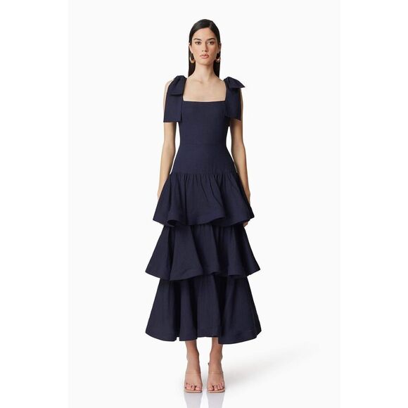Elliatt Kara Tiered Maxi Dress in Navy Wedding Dinner cocktail Party size S NWT - Picture 3 of 11